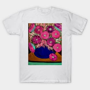 Bold and colorful flowers in bowl vase T-Shirt